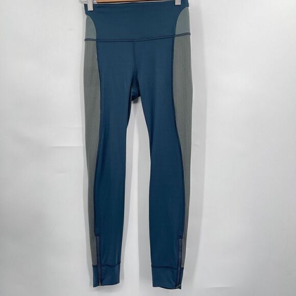 Athleta Allyson Felix Color Block Gray Blue Zippered Hem Athletic Leggings XS - Picture 1 of 6